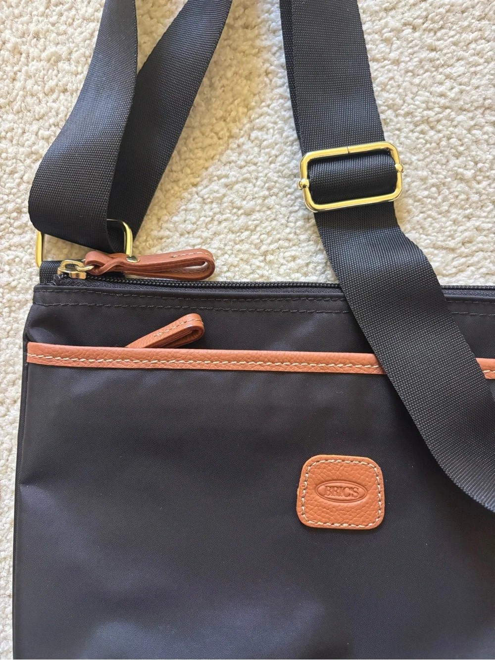 Bric's Italian Black Crossbody Bag with Tuscan leather Trim and adjustable strap